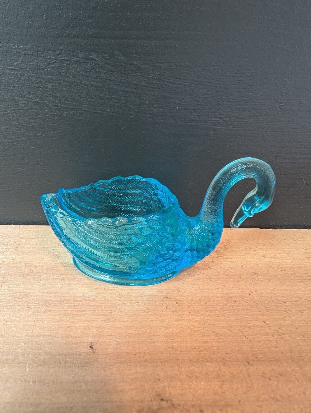 Vintage Blue Glass Swan Salt Cellar